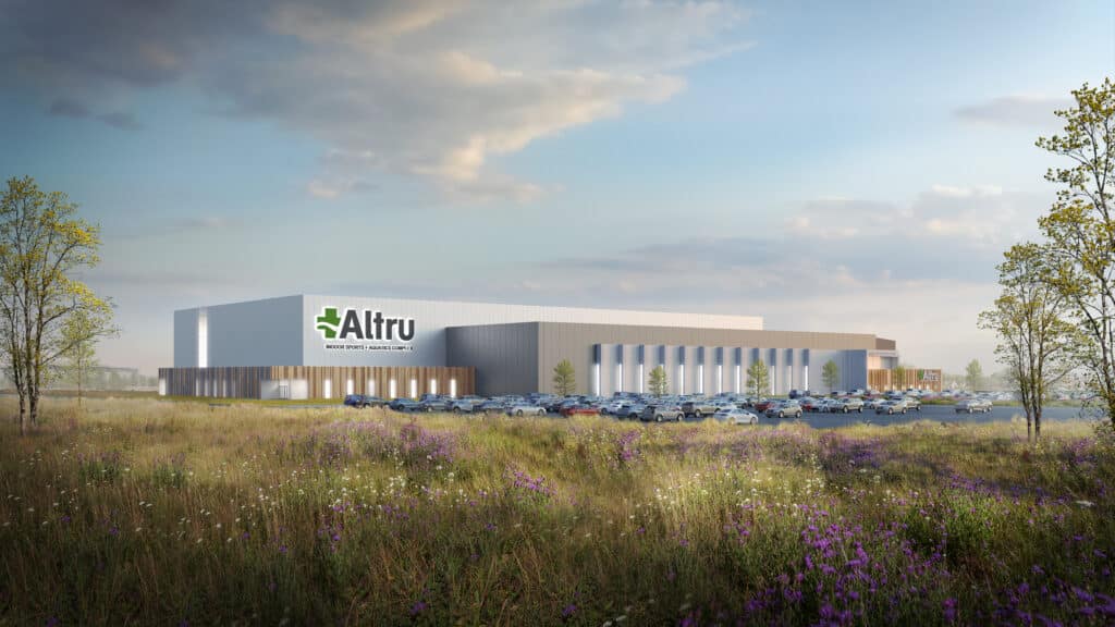 An exterior rendering of the Altru Indoor Sports & Aquatics Complex